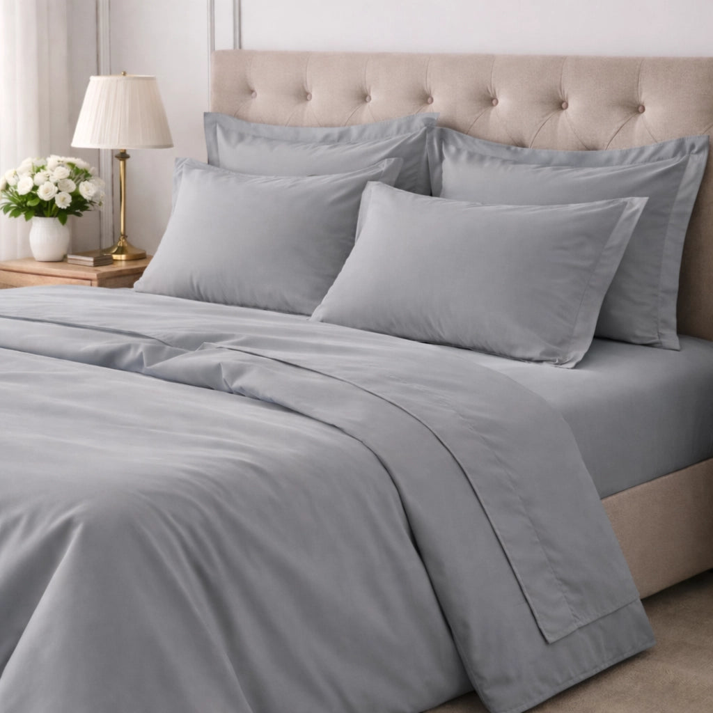 Rotira, set Completo Letto Piazza e Mezza in Cotone, Grigio Pietra