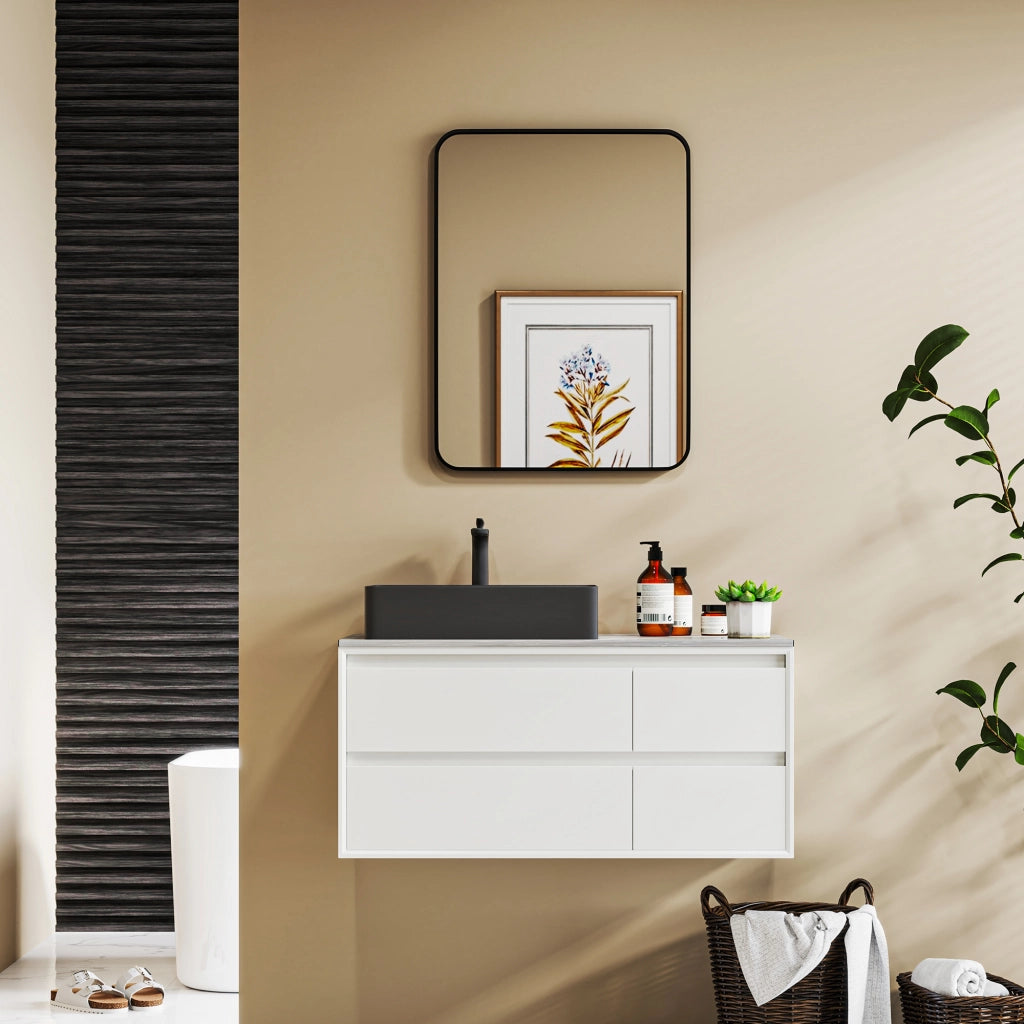 Specchio da Bagno 60x2.5x80 cm con Cornice in Metallo e Gancio Nero