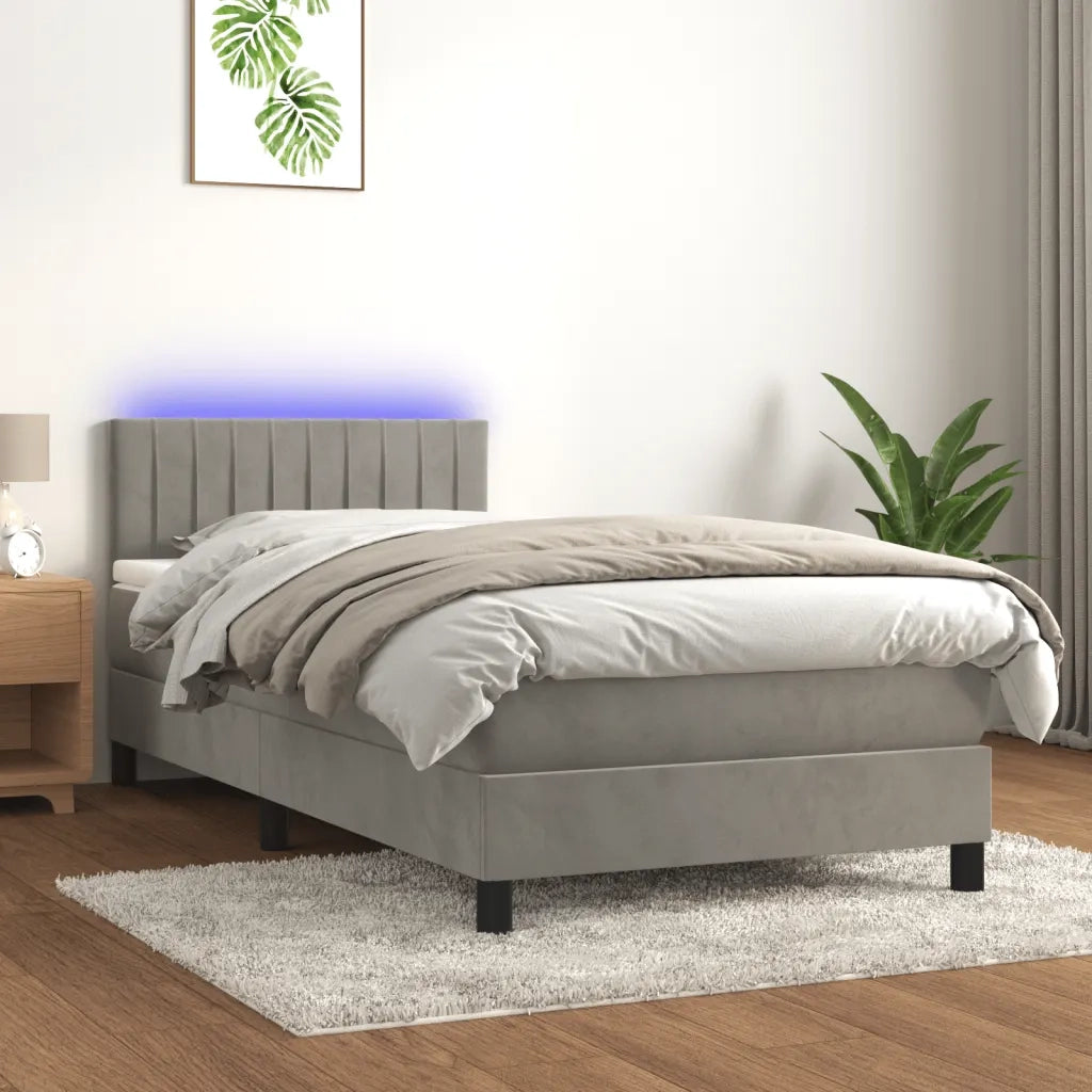 Letto a Molle con Materasso e LED Grigio Chiaro 80x200 cm Velluto 3134489
