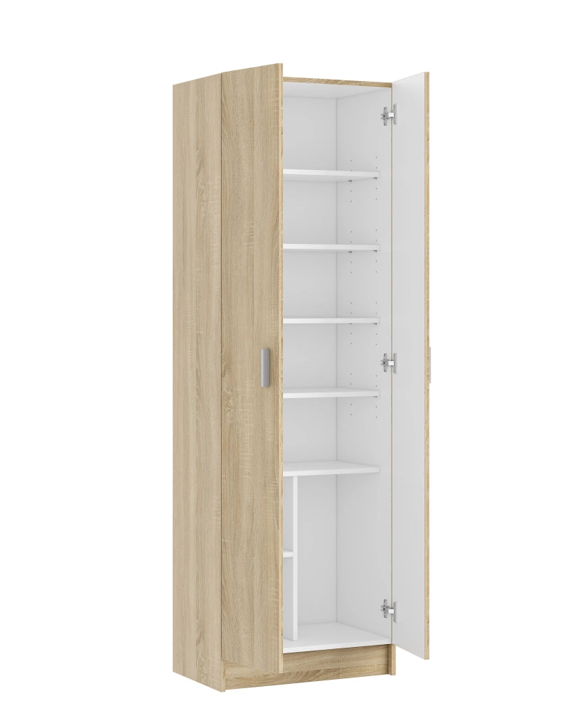 Armadietto A Colonna Con 2 Ante E 8 Ripiani Mobile Multiuso Salvaspazio Design Moderno Per Ingresso Camera Da Letto E Corridoio 59 X 37 X 180 Cm Rovere Chiaro