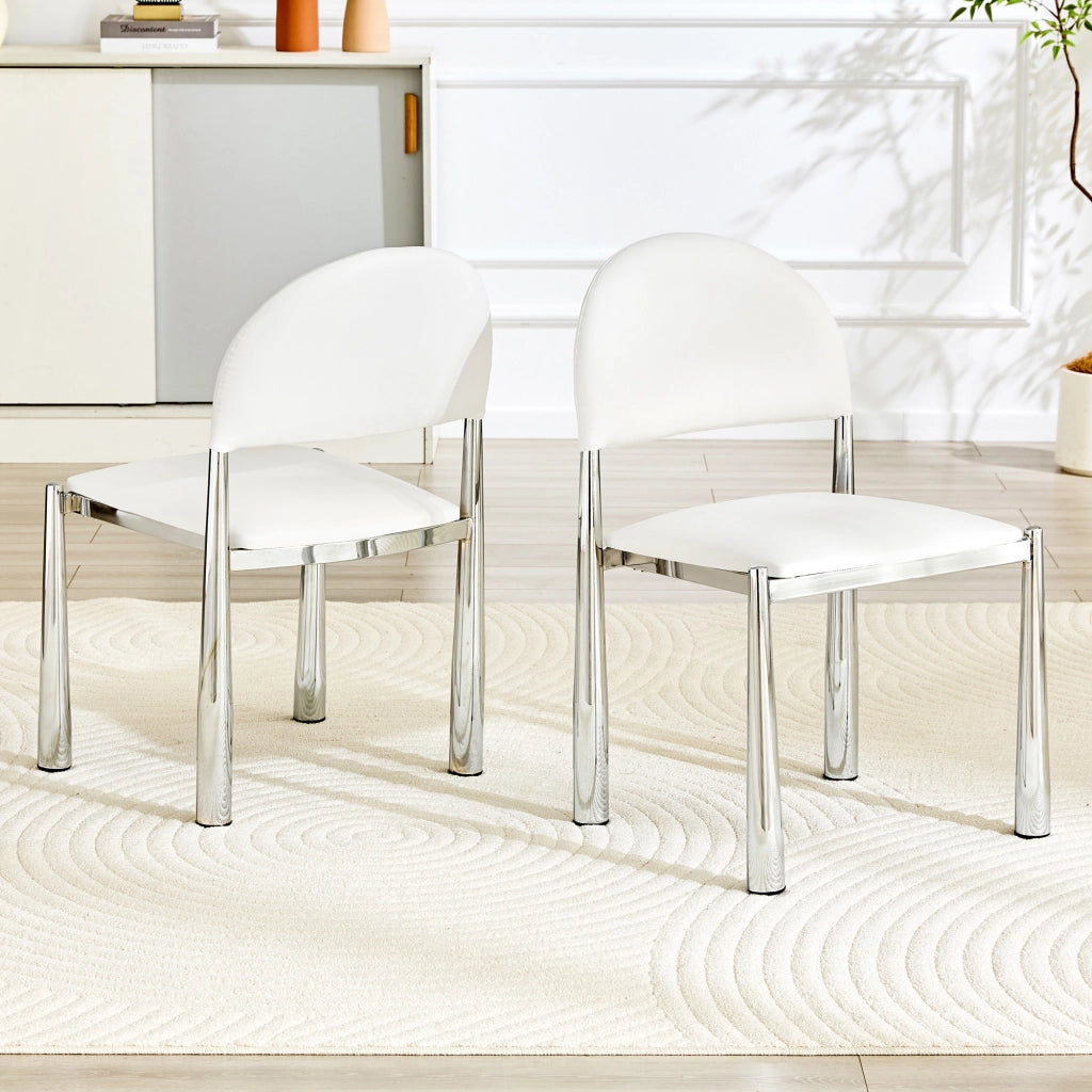 2 Sedie da Pranzo Moderne in PU Bianco, Sedie Imbottite con Schienale Semirotondo e Gambe in Metallo