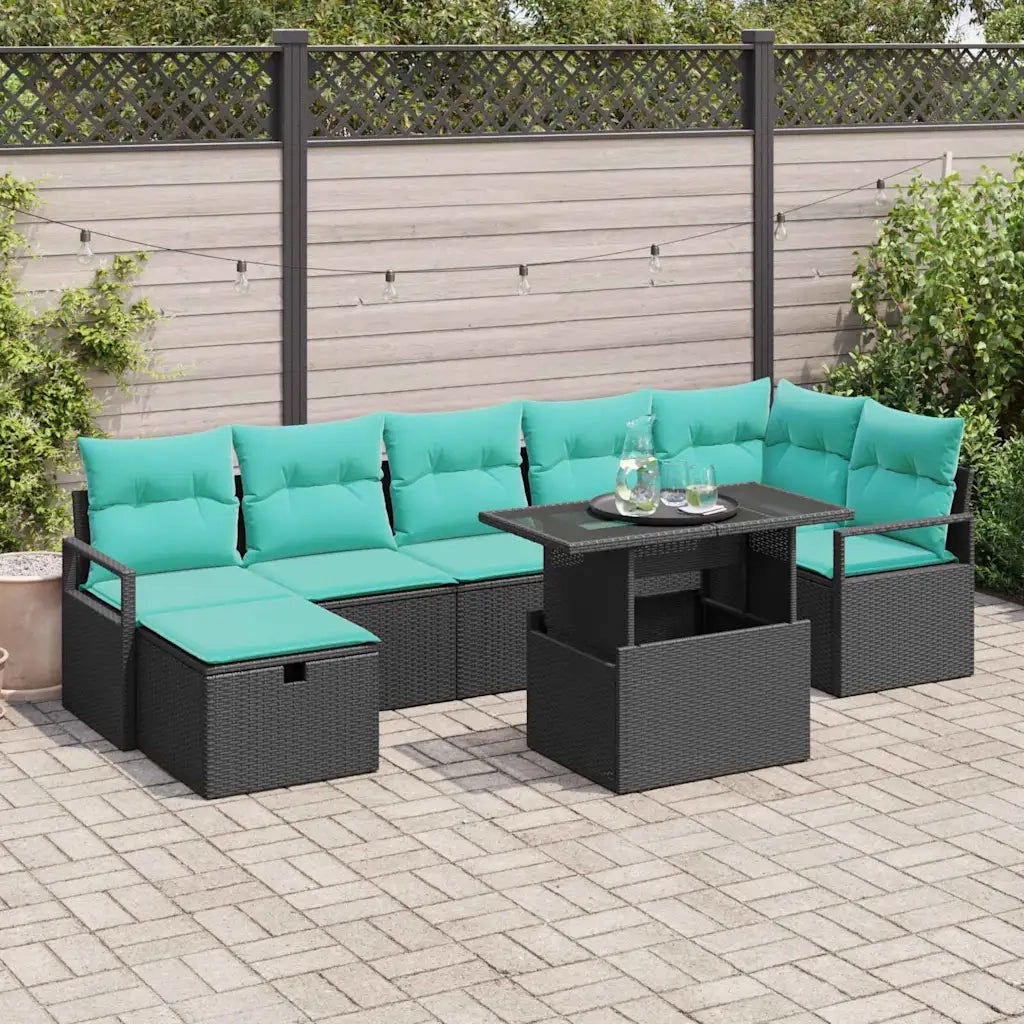 Set Divano da Giardino con cuscino 8 pcs Nero Poly Rattan 3359813