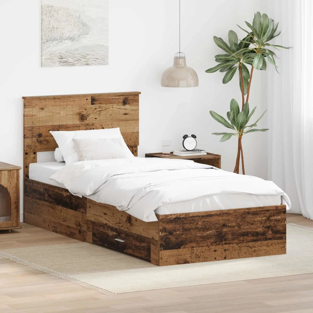 Letto singolo | Letto per adulti | Struttura del letto Legno vecchio 90 x 190 cm Legno multistrato