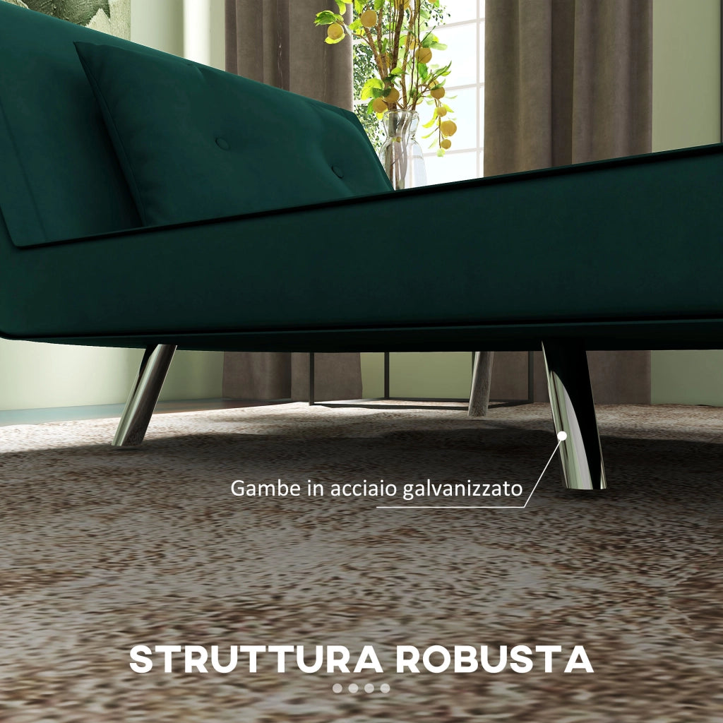 Poltrona Letto Singolo 3 in 1, Poltroncina Reclinabile a 3 Livelli con Rivestimento in Velluto e Cuscino, 100x88x83cm, Verde Scuro