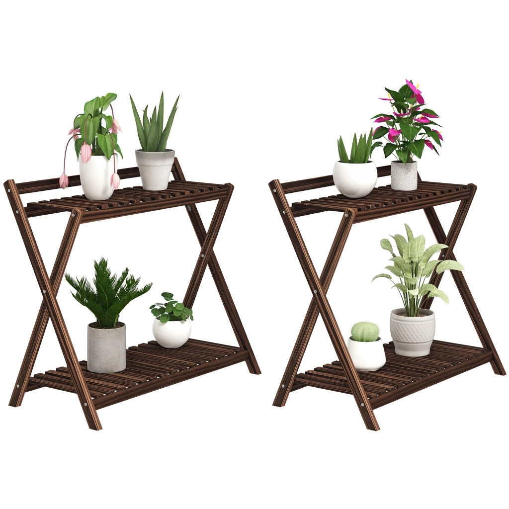 Supporto per piante a 2 livelli ¨C Zephmum ¨C 73x36x64 marrone
