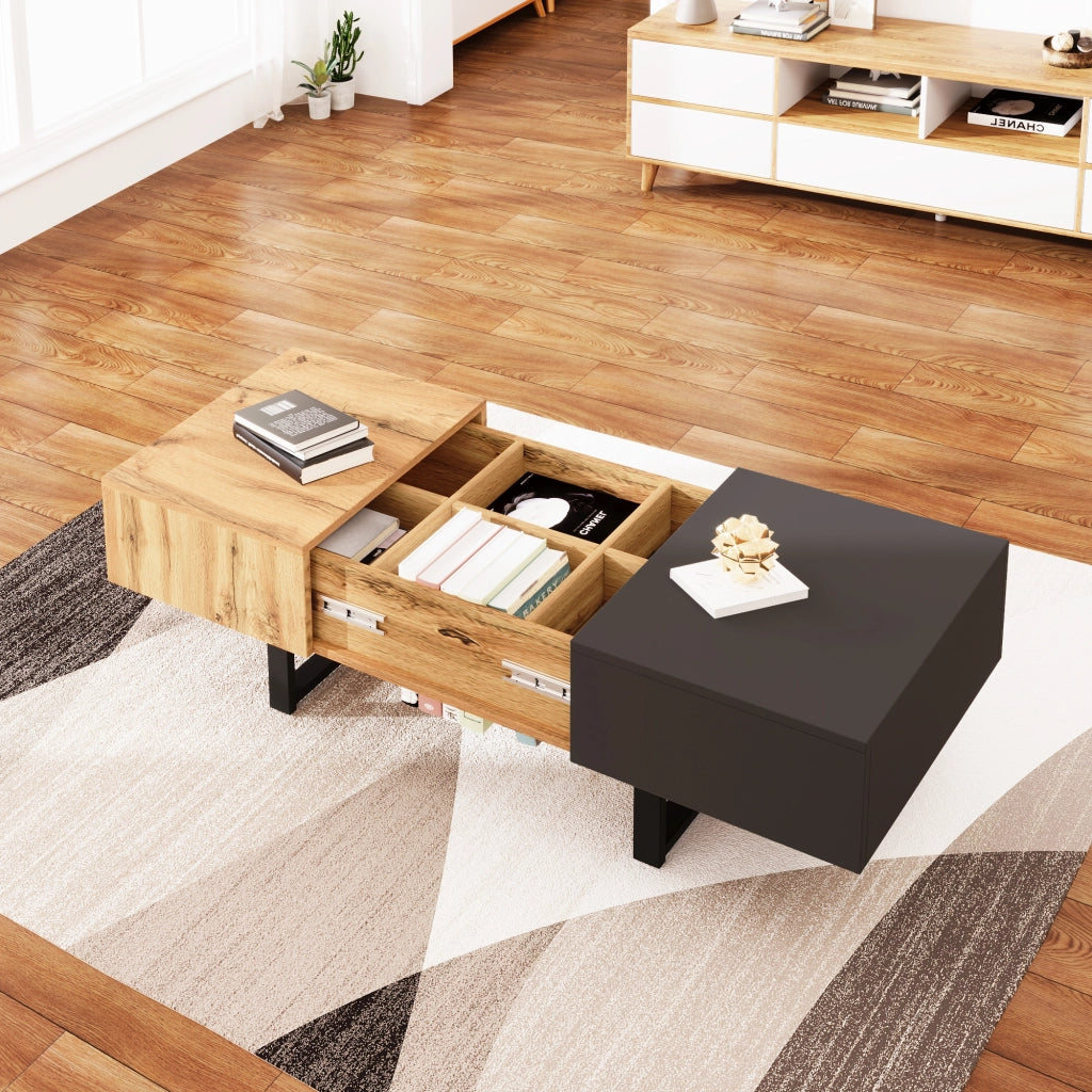 Tavolino da salotto multifunzionale - Zephmum- 155x55x40 cm - Con ripostiglio nascosto e struttura in legno e metallo