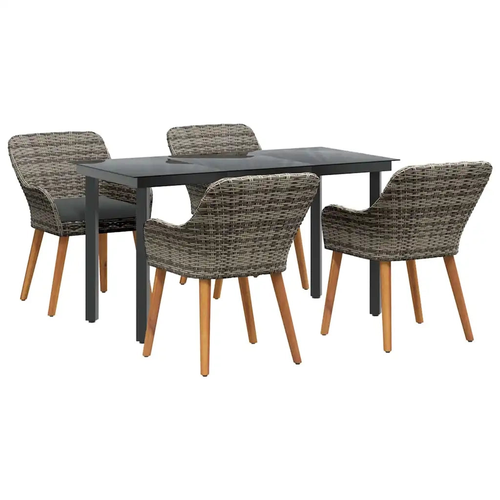 Set da Pranzo per Giardino con cuscino 5 pcs Grigio polyrattan