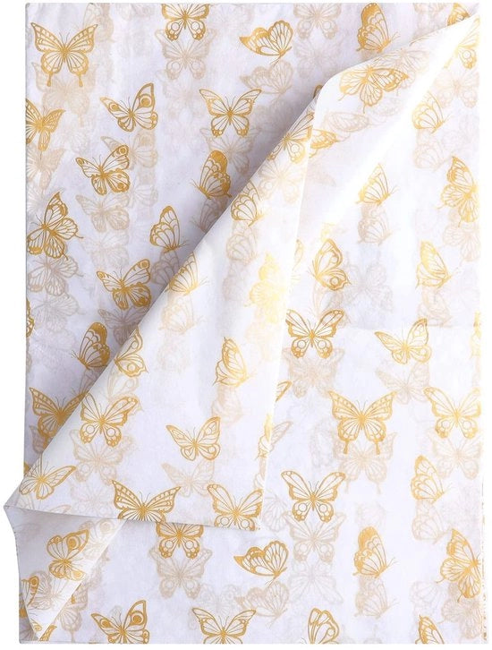 Papier per Tissue Giallo - 30 pezzi - 35x50cm - Carta per Confezione con Farfalla - Confezione Regalo - Artigianato - Materiale di Alta Qualità