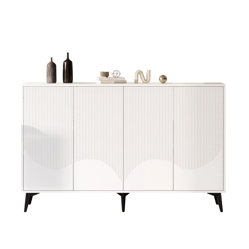 Credenza moderna bianca 160 cm con 4 ante; ripiani regolabili e struttura in metallo