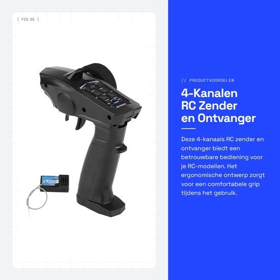 Ricevitore RC a 4 canali - Ergonomico - Funzioni regolabili - Leggero - Controllo Turbo R - Comando a distanza