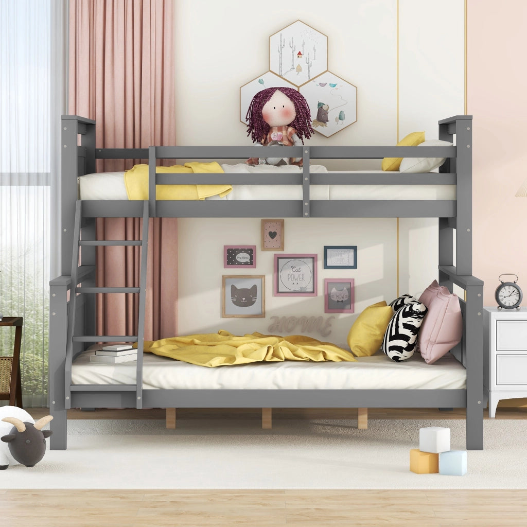 DESMIU Letto a castello 90 × 200 cm e 140 × 200 cm 2 posti con scala, sponde di sicurezza, senza materasso, grigio