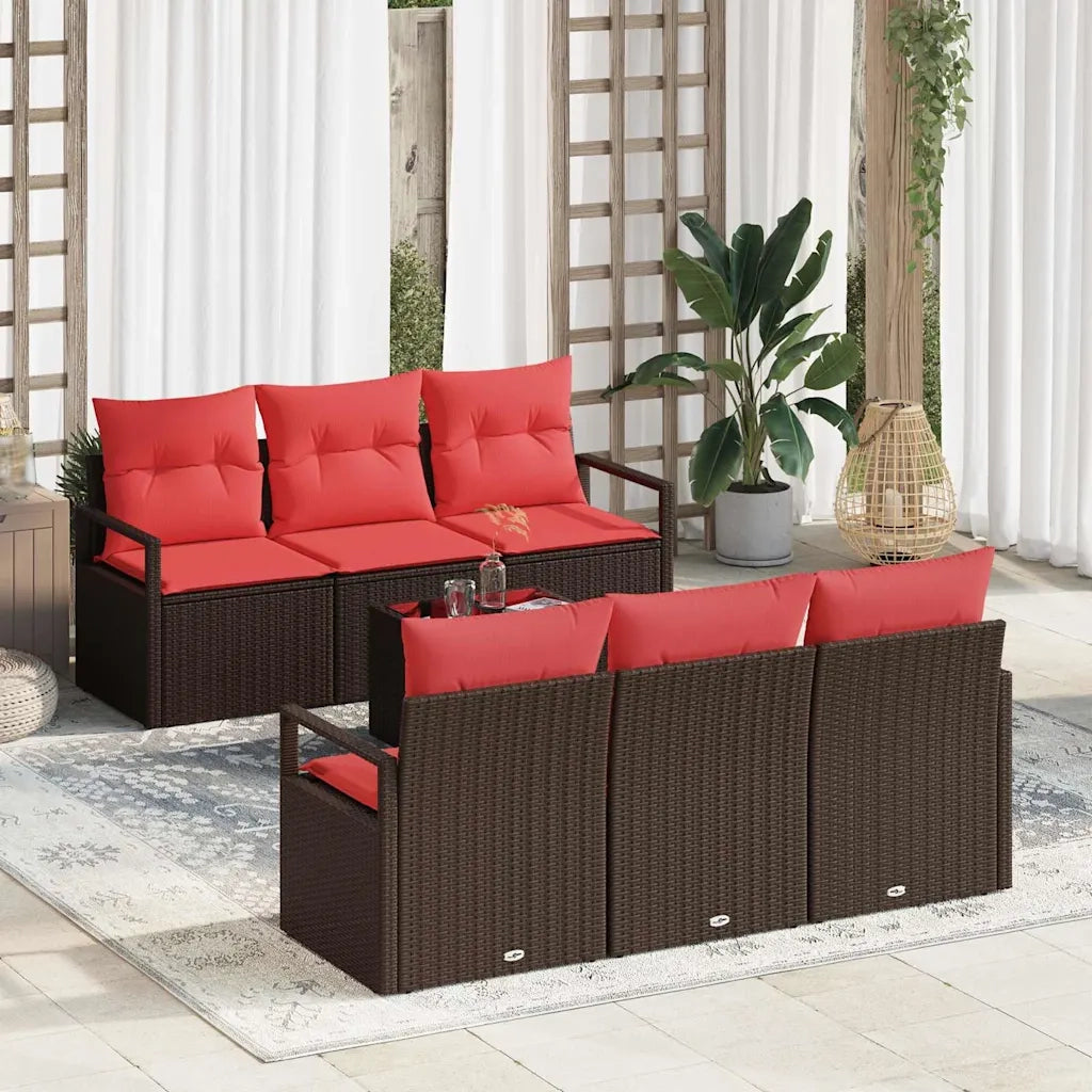 Set di divani con cuscino 7 pcs Marrone e Rosso polyrattan 3346274