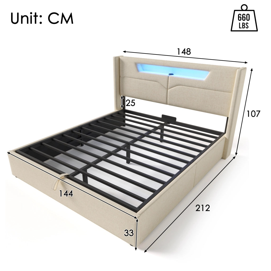 letto imbottito lino beige 140x200 cm