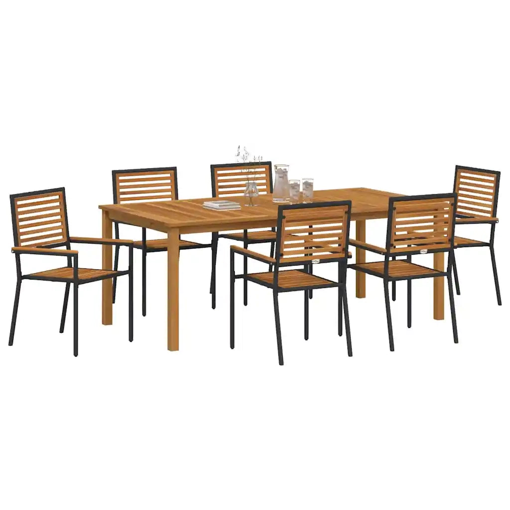Set da Pranzo per Giardino 7 pcs Nero Legno di Acacia Massello