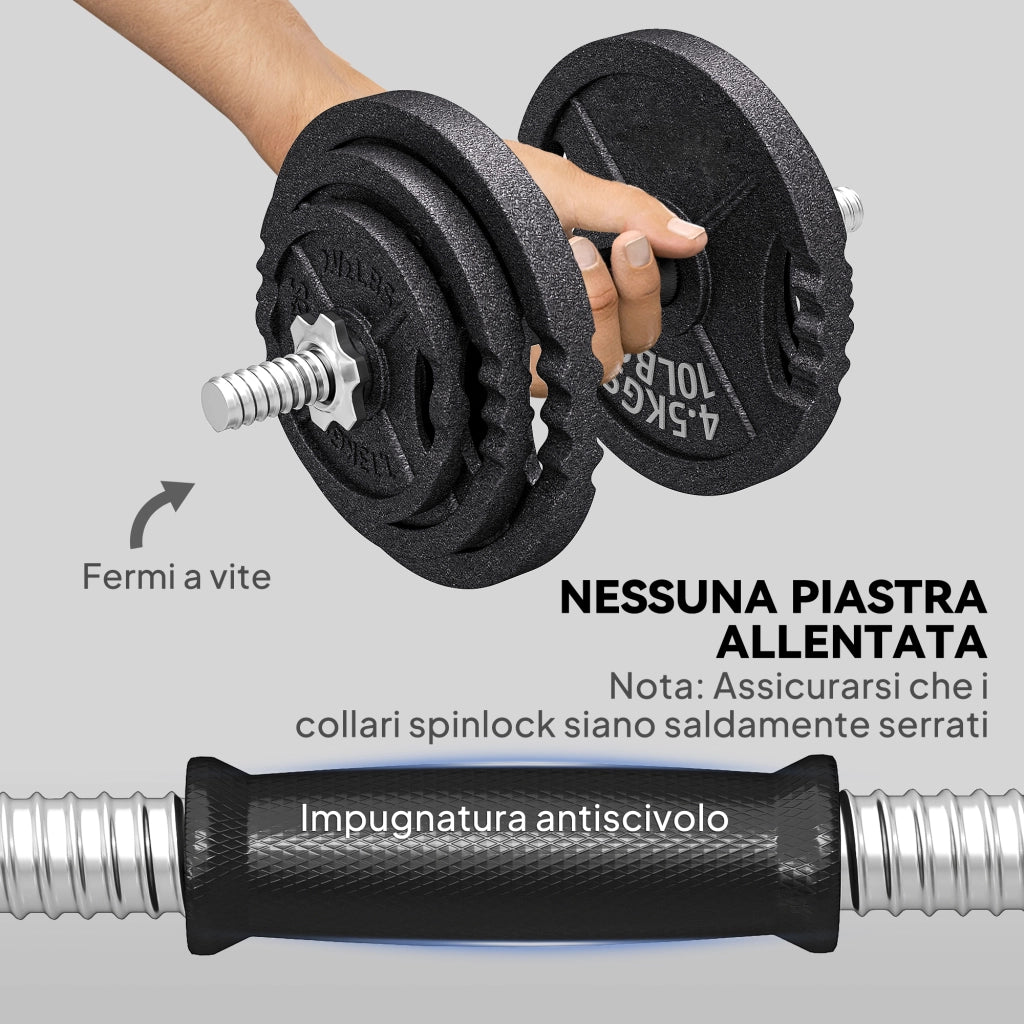 Pesi per Palestra 2 in 1 da 42 kg con 14 Dischi Bilanciere e Manubri in Acciaio Nero
