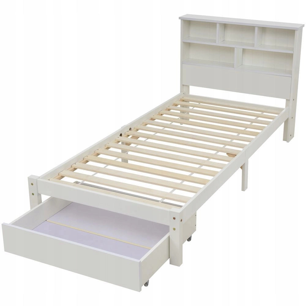 Letto a castello per bambini - Xylo - 90x200cm - Bianco - Con cassetti e scaffale per libri