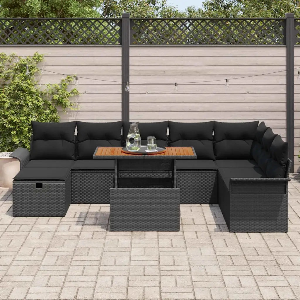 Set Divano da Giardino 9 pcs Nero polyrattan