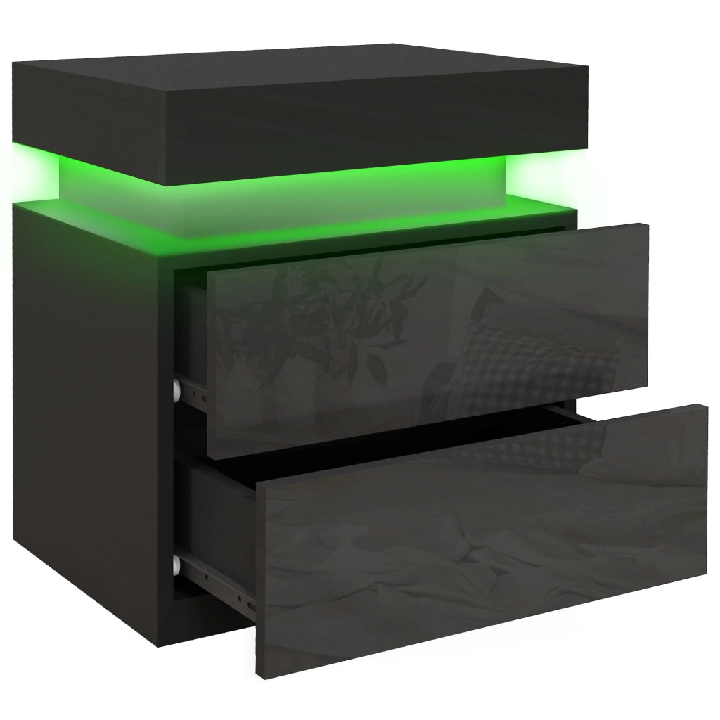 Comodino con Luci LED e 2 Cassetti ¨C zephmum ¨C 45x35x52 cm Nero