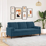 Divano a 3 Posti con Cuscini Blu 180 cm in Velluto 3278238