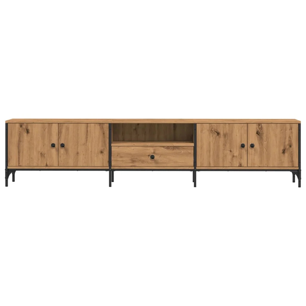 Mobile TV multimediale scaffale TV credenza mobile TV sala da pranzo soggiorno camera da letto con cassetto rovere lavorato a mano 200 x 25 x 44 cm legno ingegnerizzato marrone 02_0028516