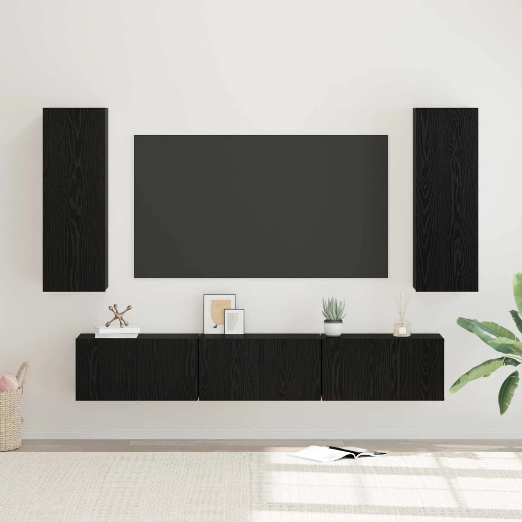 Set mobile TV 5 pz | Armadietto TV | Mobile Porta TV Rovere Nero Legno multistrato