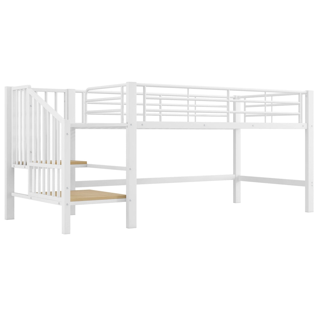 Letto a soppalco basso 90x200 cm con scala contenitore bianco