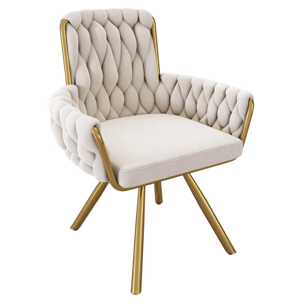 Set di 2 sedie da pranzo girevoli 360° in velluto beige con braccioli e schienale alto