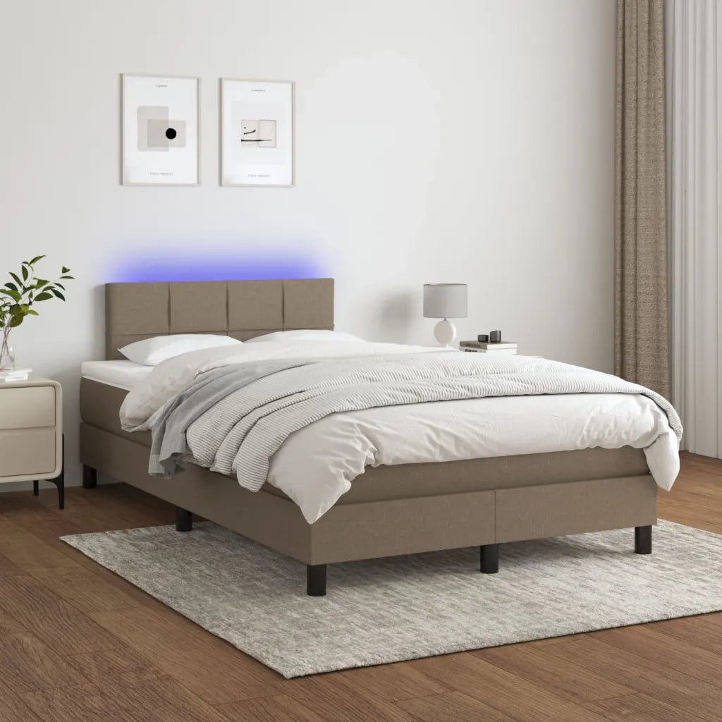 Letto a Molle con Materasso e LED Tortora 120x190 cm in Tessuto 3270043