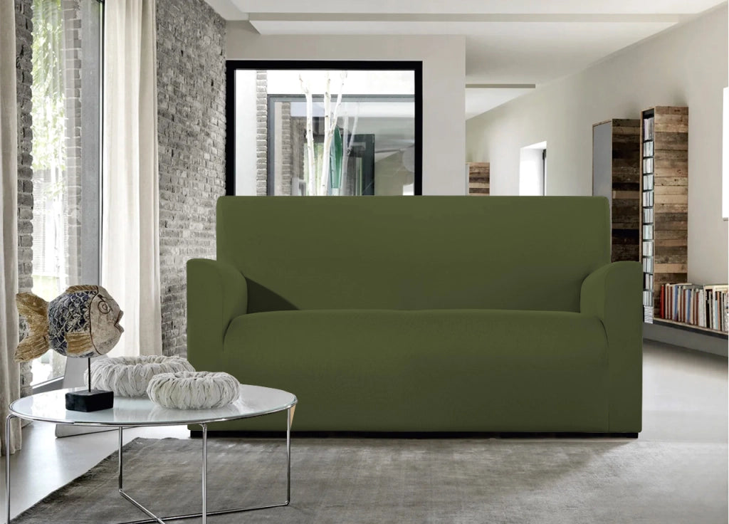 Copridivano E Copri Poltrona Antimacchia Sofà Elasticizzato Modello Magico - Div 2Posti - Verde