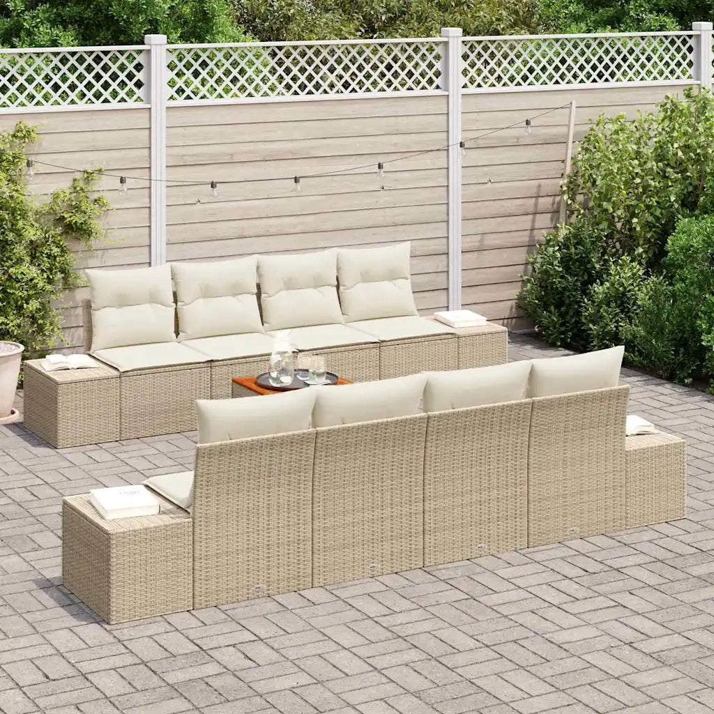 Set Divano da Giardino con cuscino 9 pcs Beige polyrattan