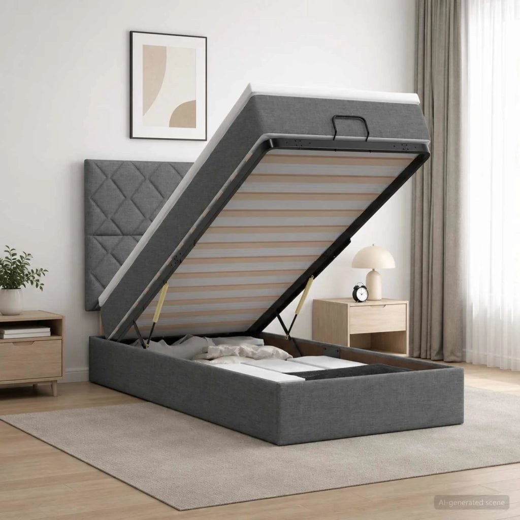 Letto Ottomano con Materasso e LED Grigio Scuro 90 x 190 cm 3458118