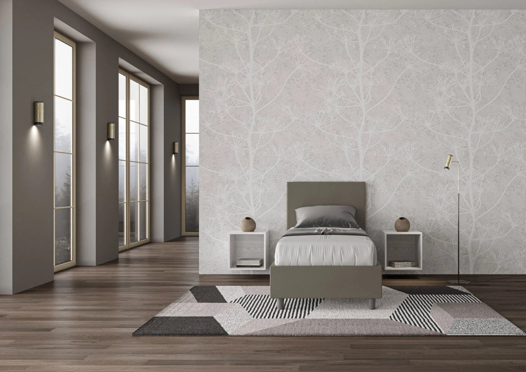 BS COM Letto singolo con rete imbottito 80x190 similpelle cappuccino