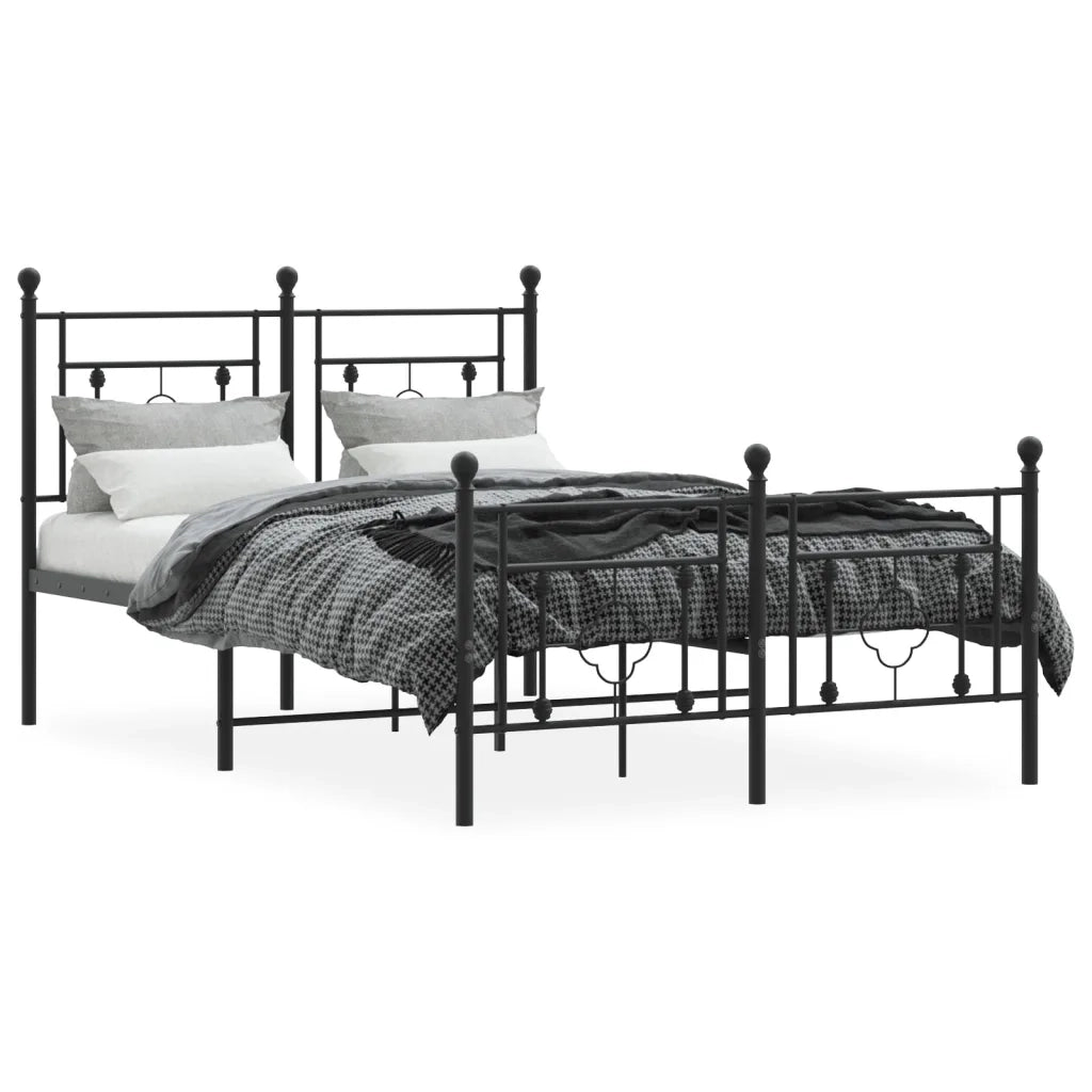 Letto matrimoniale | Letto per adulti | Giroletto con Testiera e Pediera Metallo Nero 120x190 cm