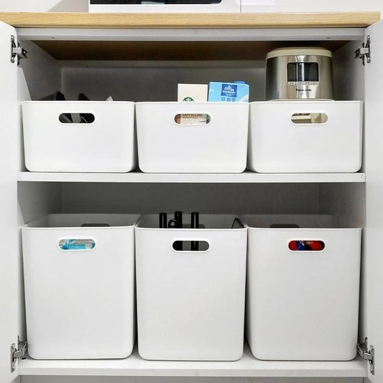 Set di 6 contenitori in plastica con 3 coperchi, contenitore in plastica XL con maniglia da utilizzare in bagno, cucina, ufficio, soggiorno.