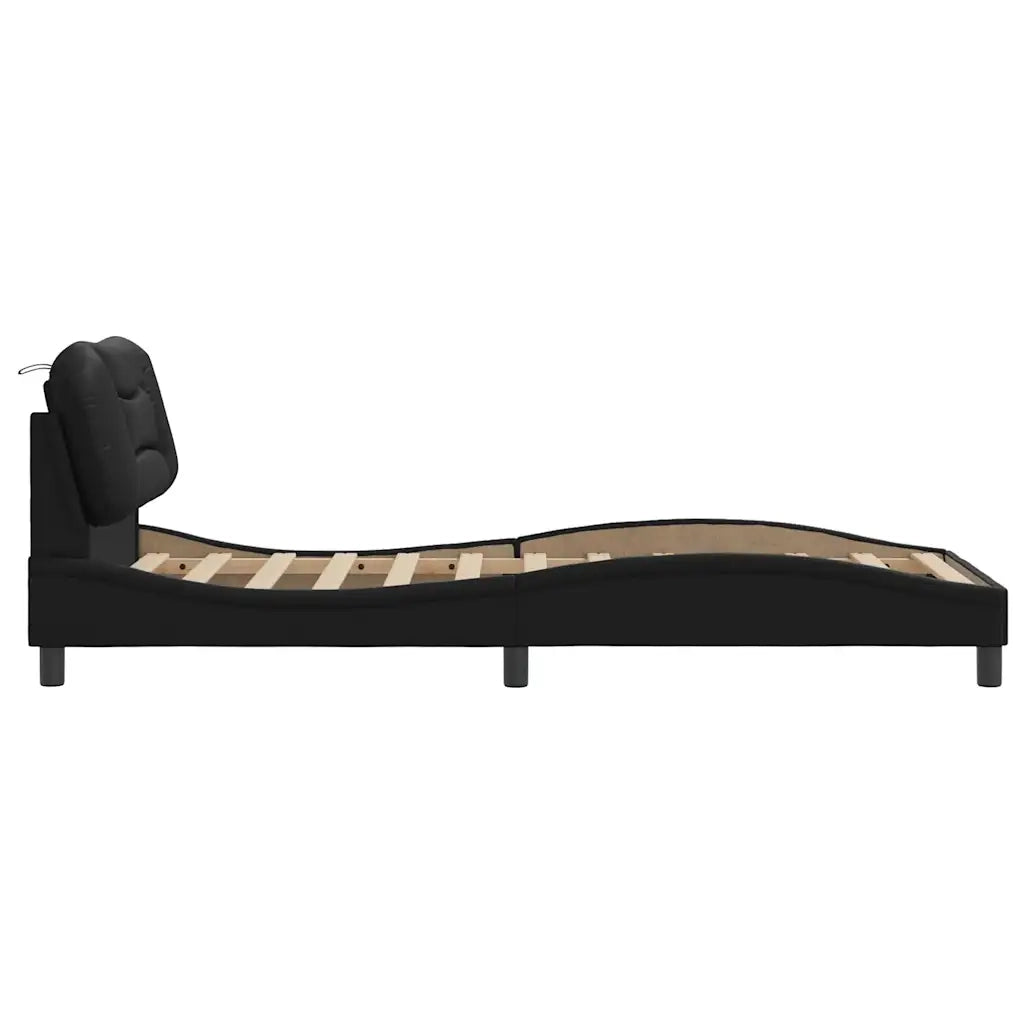 Letto singolo | Letto per adulti | Giroletto senza Materasso Hvar Nero 90x200 cm in Similpelle