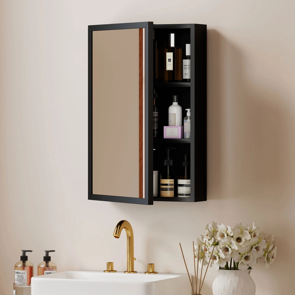 Armadietto specchio bagno ¨C Xylo ¨C nero acciaio 40x12x60cm con 1 porta 2 ripiani
