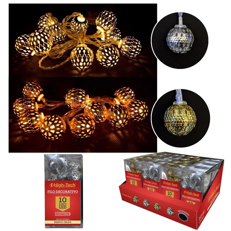 HIGH TECH FILO SFERE DI NATALE SHINY 10 LED CM.120 A BATTERIA USO INTERNO ASSORTITO
