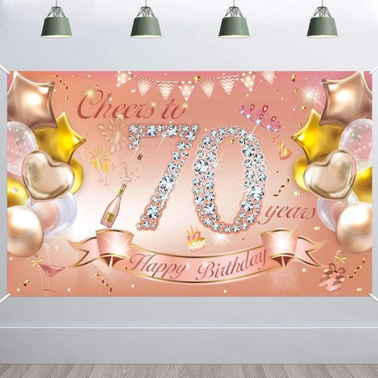 Decorazione per festa grande rosé dorata - Decorazione di sfondo - Foto sfondo - Tovaglia per tavola - Decorazione per compleanno 70° - Per donne - Decorazione per compleanno