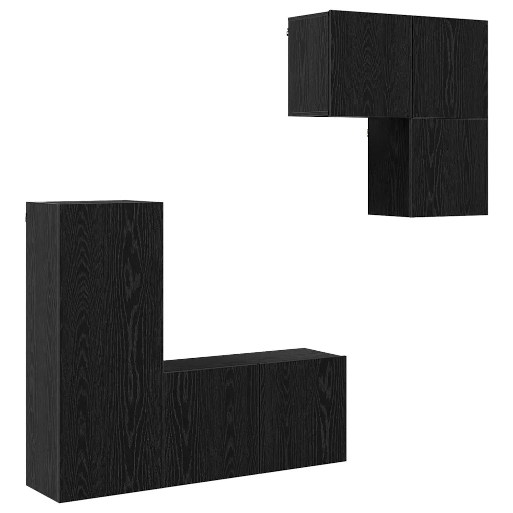 Mobile TV 4 pz | Armadietto TV | Mobile Porta TV Rovere Nero Legno multistrato
