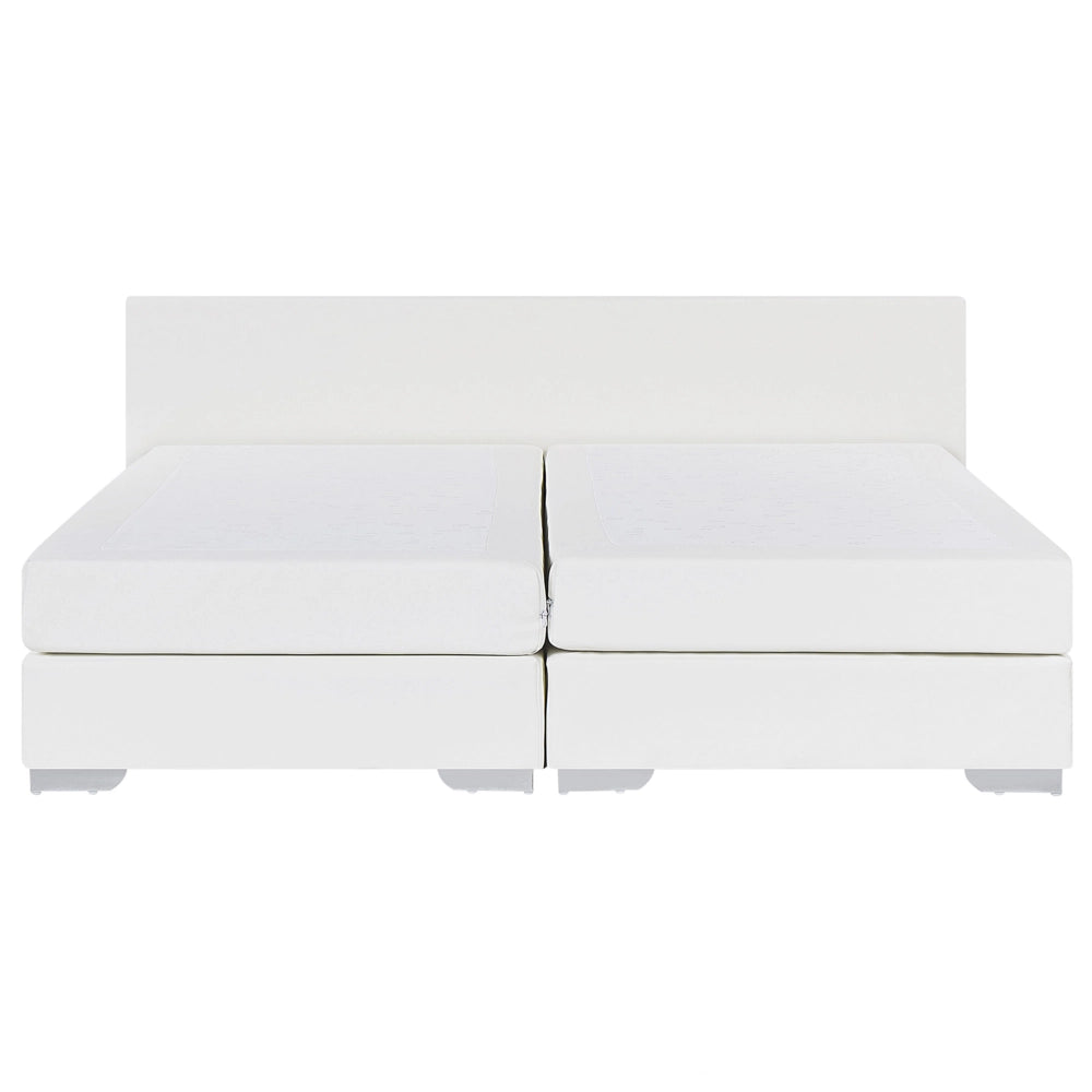 Letto continentale 180 x 200 cm in ecopelle bianca con materasso a molle insacchettate