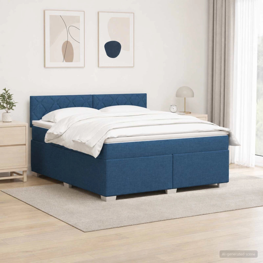 Letto con Box Spring, Materasso e LED Blu 140 x 190 cm Tessuto 3451951