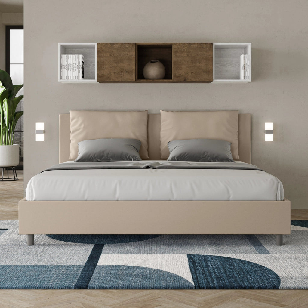 BS COM Letto senza rete imbottito 180x210 similpelle tortora