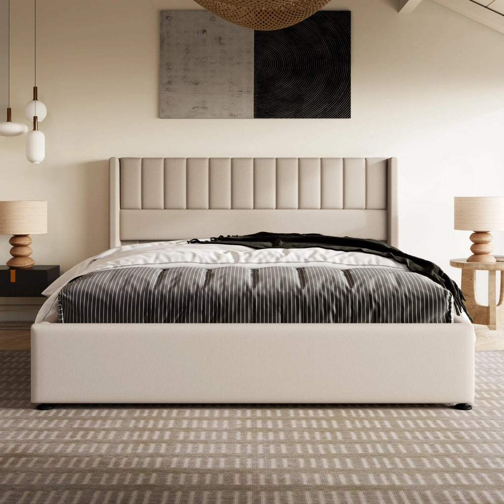 letto imbottito lino beige 180x200 cm