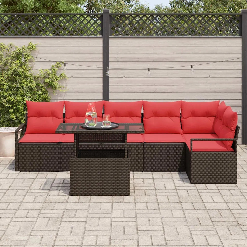 Set Divano da Giardino 7 pcs Marrone e Rosso polyrattan 3348840