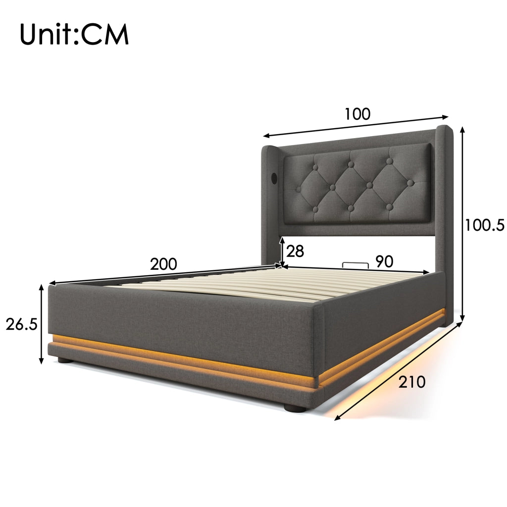 letto imbottito cotone grigio 100 x 210 cm