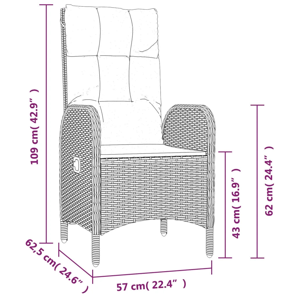 Set da Pranzo da Giardino 3 pz con Cuscini Nero in Polyrattan 3185068