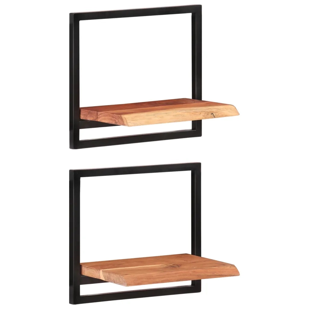 2 pz Mensole Parete | Mensola sospesa 40x24x35 cm Legno Massello Acacia e Acciaio