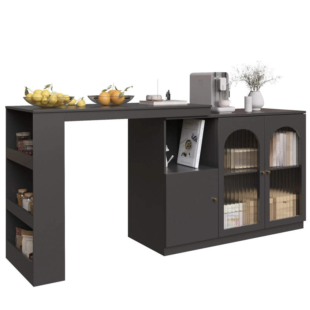 Mobile bar girevole a 360° con ante in vetro; MDF nero
