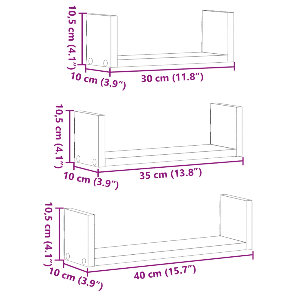 3 pz Mensole a Muro | Scaffale Parete | Ripiano a parete Nere in Truciolato