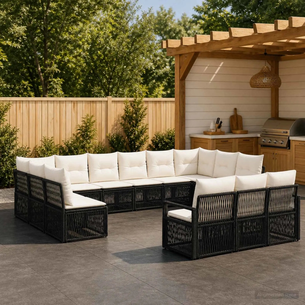 Set Divano da Giardino 13 pz Nero polyrattan 3435862